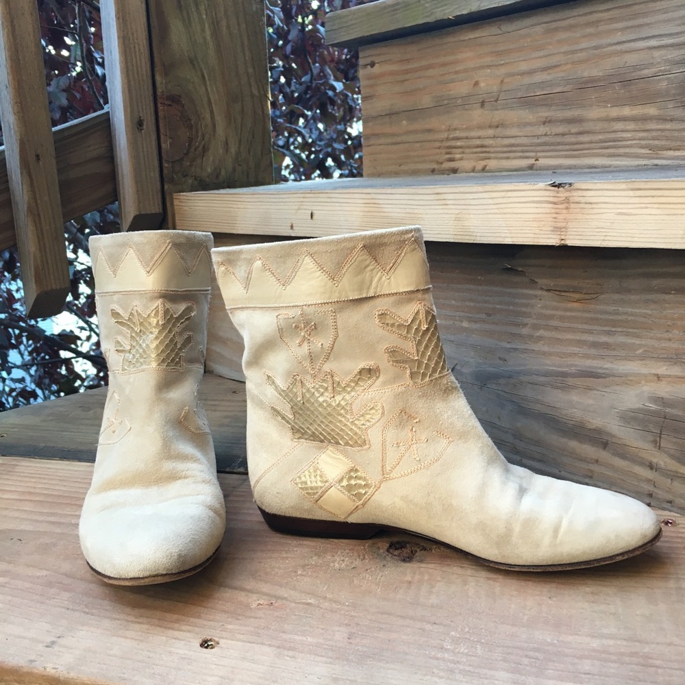 Vintage Italian suede leather ankle boots boho 6.5